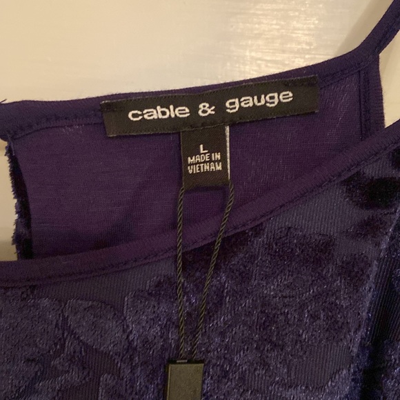 Cable & Gauge Navy Blue Damask Velvet Overlay Halter Top - Picture 2 of 12